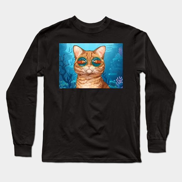 Cat wearing sunglasses Long Sleeve T-Shirt by Art by Ergate